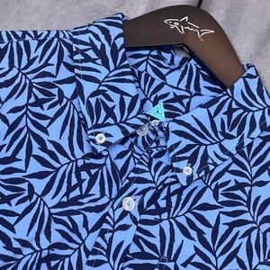 ANGLR Button Down Shirt Mens Large Blue Excellent Palm Leaf Performance Stretch